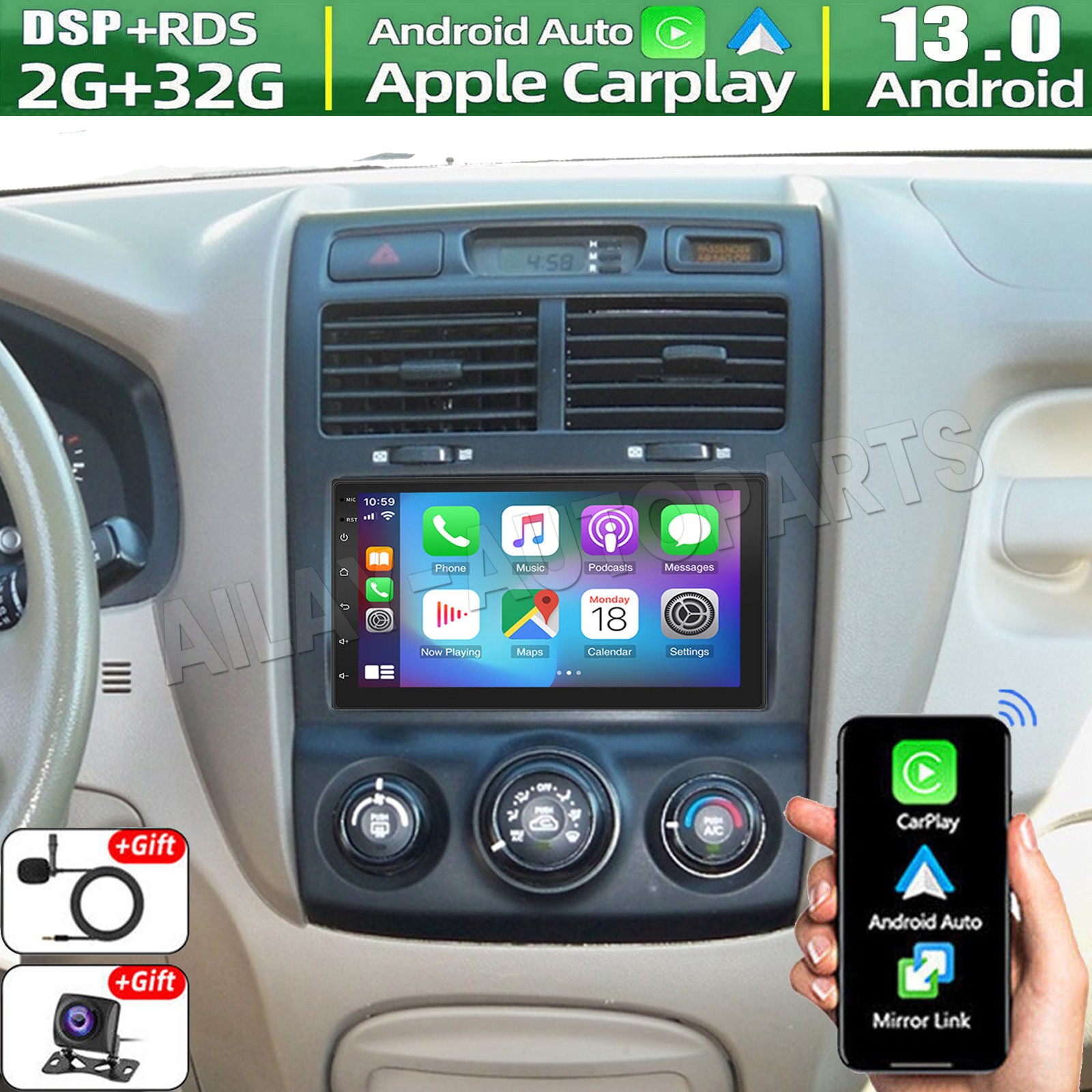7'' Wireless Carplay For Kia Sportage 2005-2010 Android 13 Car Stereo Radio GPS
