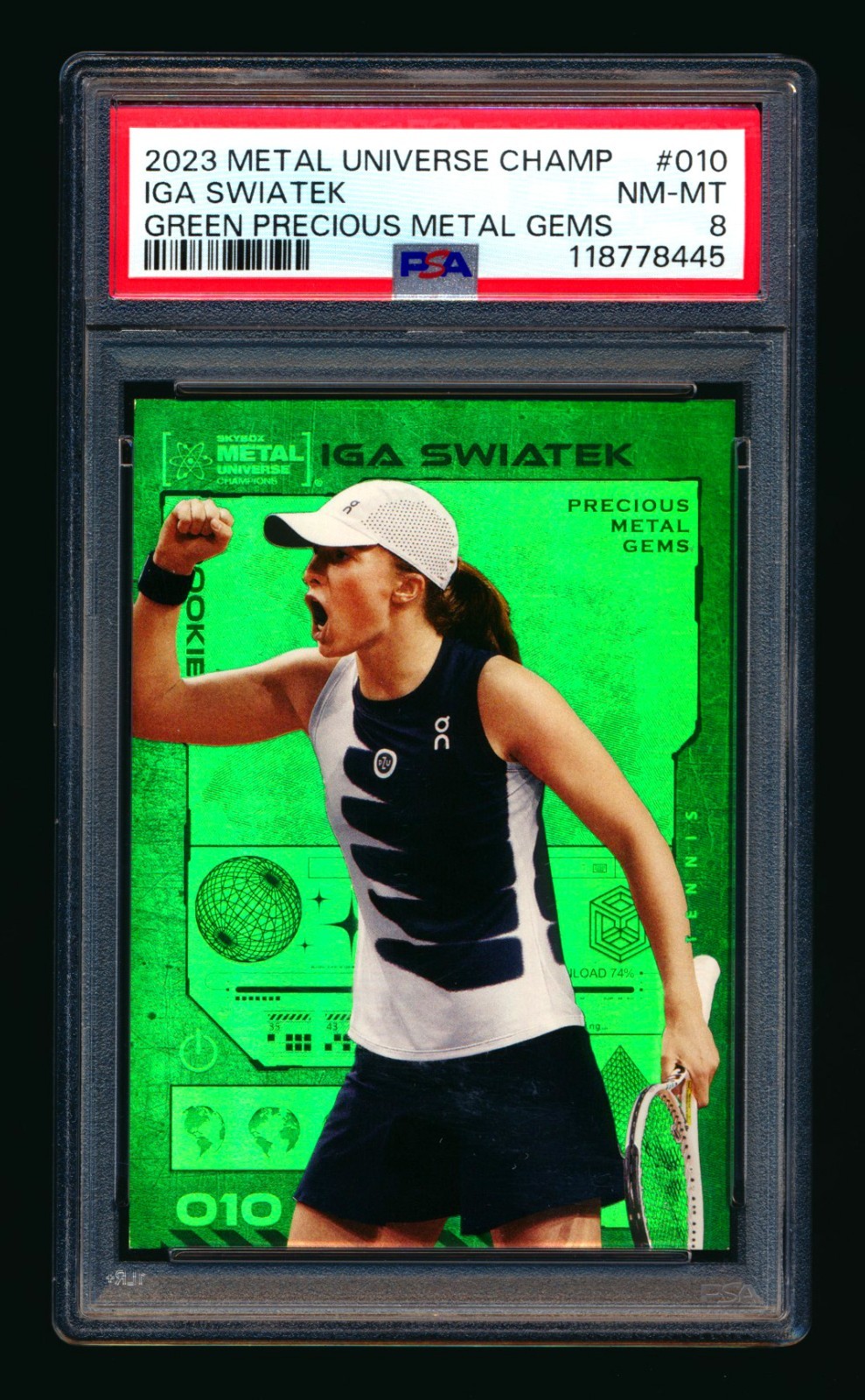 2023 SKYBOX METAL TENNIS IGA SWIATEK GREEN PRECIOUS METAL GEMS PMG #10/10 PSA 8! view 1