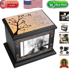 Rustic Pine Wood Burial Urn with Photo Frame for Adult Ashes - 9x6.9x7.5