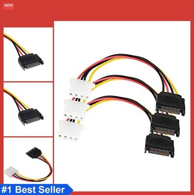 SATA to 4 Pin Molex Power Adapter Cable 15 Pin Male to LP4 Female 7 Inch 3 Pack