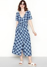 Red Herring Debenhams Dress Blue Check Dress Side Zip Closure Unlined Size UK 14