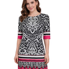 DRESSBARN Size 6 Damask Print Stretch Knit Half Sleeve Career Casual Shift Dress