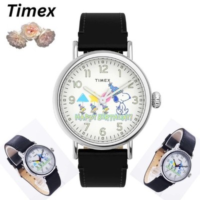 Timex Peanuts Snoopy Happy Birthday Watch Men Black Leather 40mm Limited Edition