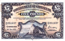 Gibraltar 5 Pounds 1971 Government of Gibraltar Pick# 19b VF