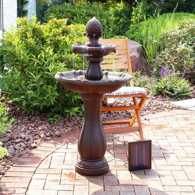Pineapple Outdoor 2-Tier Solar Fountain with Battery - Rust by Sunnydaze