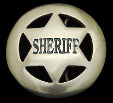 RG20150 NOS VINTAGE 1970s BARON SHERIFF 6 POINT STAR SOLID BRASS BUCKLE