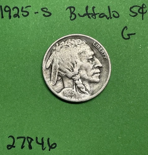 1925-S Buffalo 🦬 Indian Head Nickel 5c Good