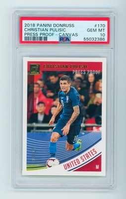2018-19 Christian Pulisic Panini Donruss Press Proof Canvas USMNT 7/25 PSA 10
