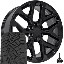 5668 22x9 Gloss Black OE Wheels & 285/45R22 R/T Tires, TPMS Set 6X139.7 24ET