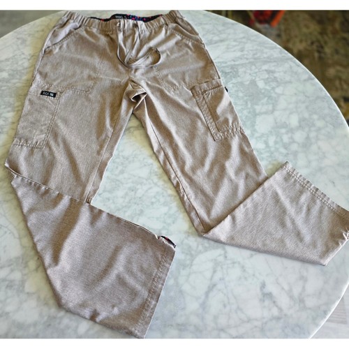 Koi Basics Holly Women Scrub Pants Small Tan Khaki Heathered Cargo Drawstring S