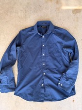 Banana Republic Men's Dark Blue Non-Iron Slim Fit Button Shirt - Size Medium