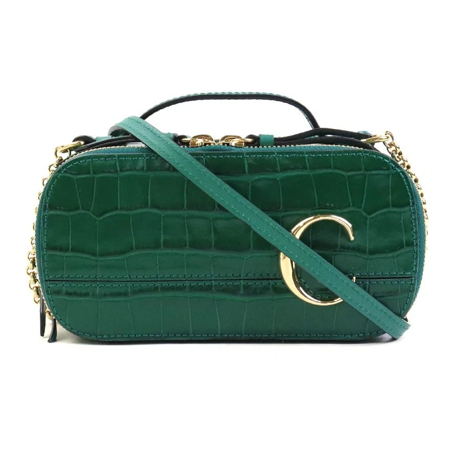 Chloe — Auth Chloe Crossbody Shoulder Bag Green Embossed Leather/Goldtone - 56227a