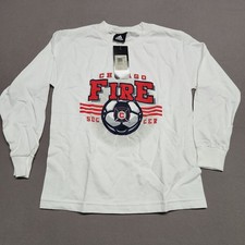 Adidas Chicago Fire Mls Long Sleeve T Shirt Youth Small 100% Cotton White 130
