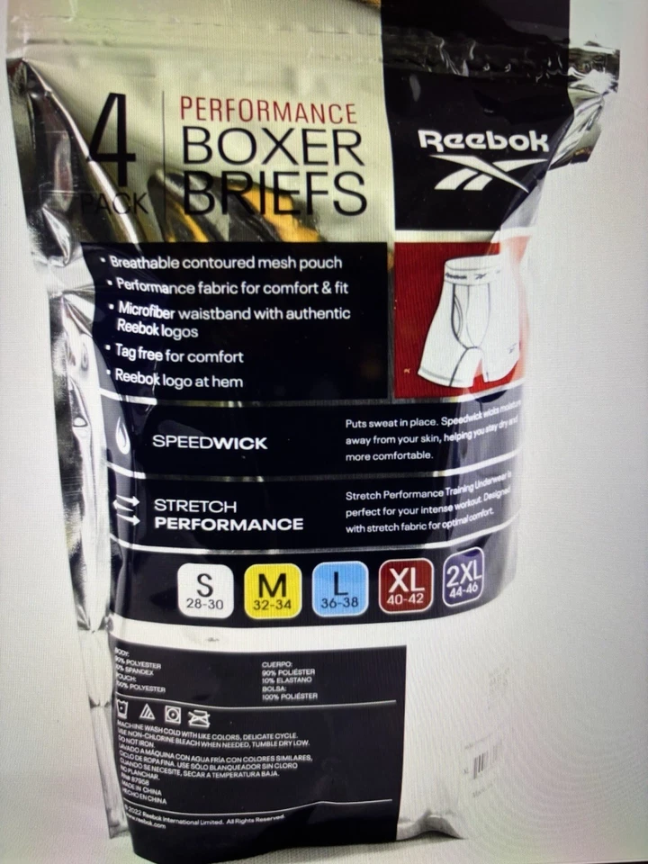 NWT Men’s Reebok Black 4 Pack Stretch Performance Training Boxer Briefs Size 2XL - Image 4 of 4