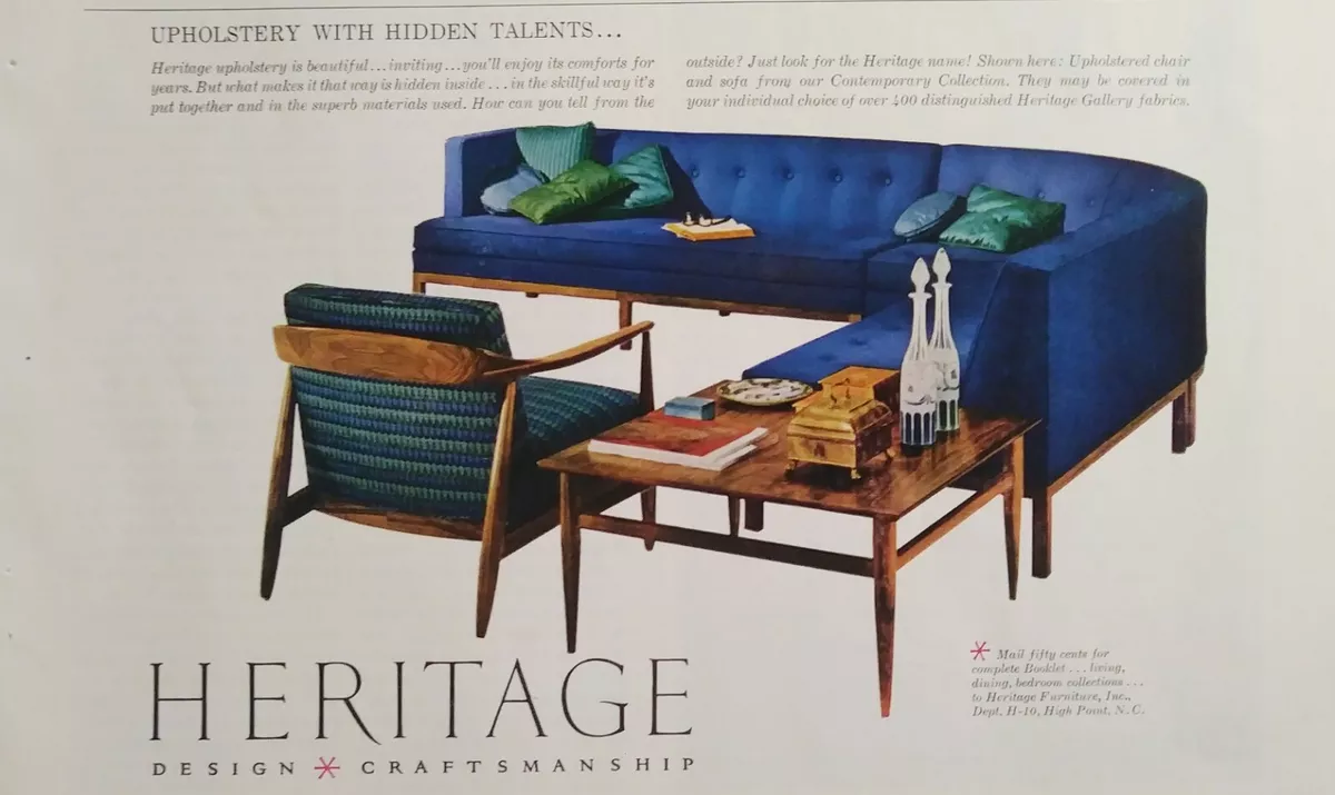 Vintage 1958 Heritage Furniture Set 1950 Mid Century Design AD Turquoise Walnut