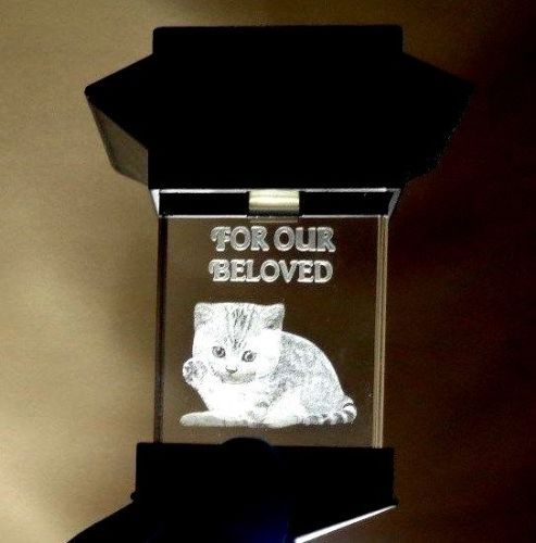 SOLAR LED PET MEMORIAL 3D CRYSTAL LIGHT - CAT - Picture 1 of 1