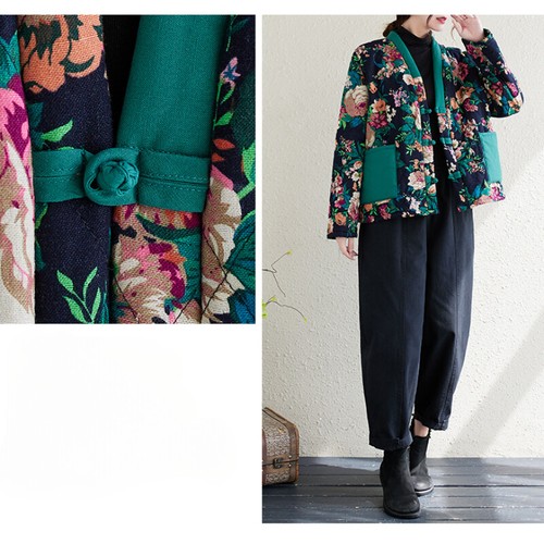 Dama Abrigo Chaqueta Acolchado Acolchado Prendas de abrigo Chinas Floral Cálido Invierno Étnico Retro - Imagen 2 de 16