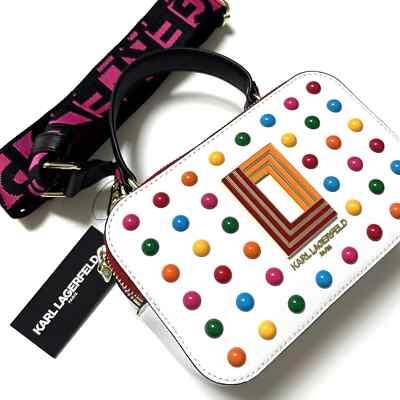 Karl Lagerfeld Paris Simone Crossbody Multi color dots rainbow purse camera bag