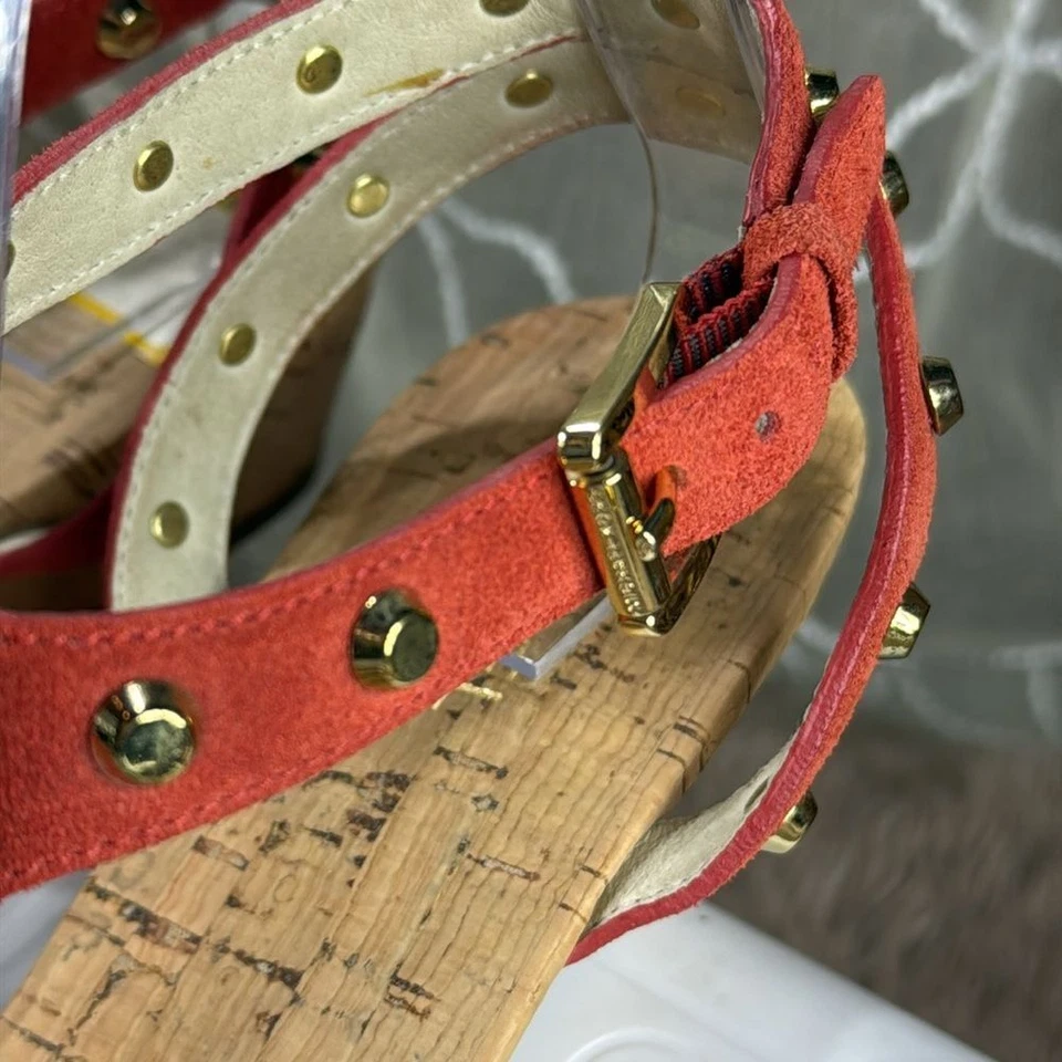 (S1) MICHAEL KORS JolieSuede Studded SandalsWOMEN /9 Mandarin $145Cork Wedge - Image 2 of 4