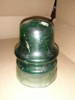 1800s Glass Insulater - Green - Some Chips and Scratches - Brookfield (brand?)