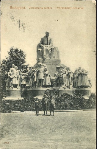 HUNGARY 1909 PC Budapest Vörösmarty szoborcsoport, SCULPTURE GROUP @ - 第 1/2 張圖片