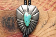 Vintage Mark Chee Hand Made Sterling Silver Turquoise Bolo Tie Native American
