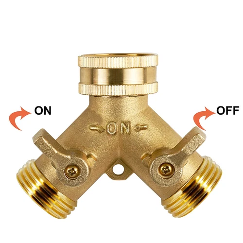 3/4" Garden Hose Splitter 2-Way Heavy Duty Brass Y Splitter Connector 2 Valves - Picture 7 of 18