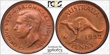 Australia 1952 m  PENNY PCGS Graded MS64 RB
