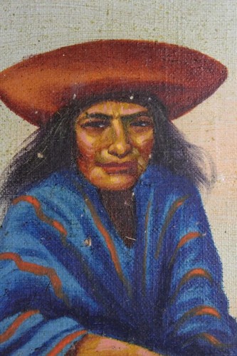Vintage Signed Oil on Canvas Native American/Mexican - 第 3/5 張圖片