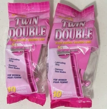 SET OF 2 Assured Woman Twin Double Blade Disposable Razor 10 Count Pack Total 20