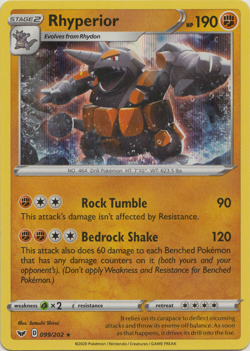 x1 Rhyperior - 099/202 - Holo Rare Pokemon SS01 Sword & Shield Base M/NM
