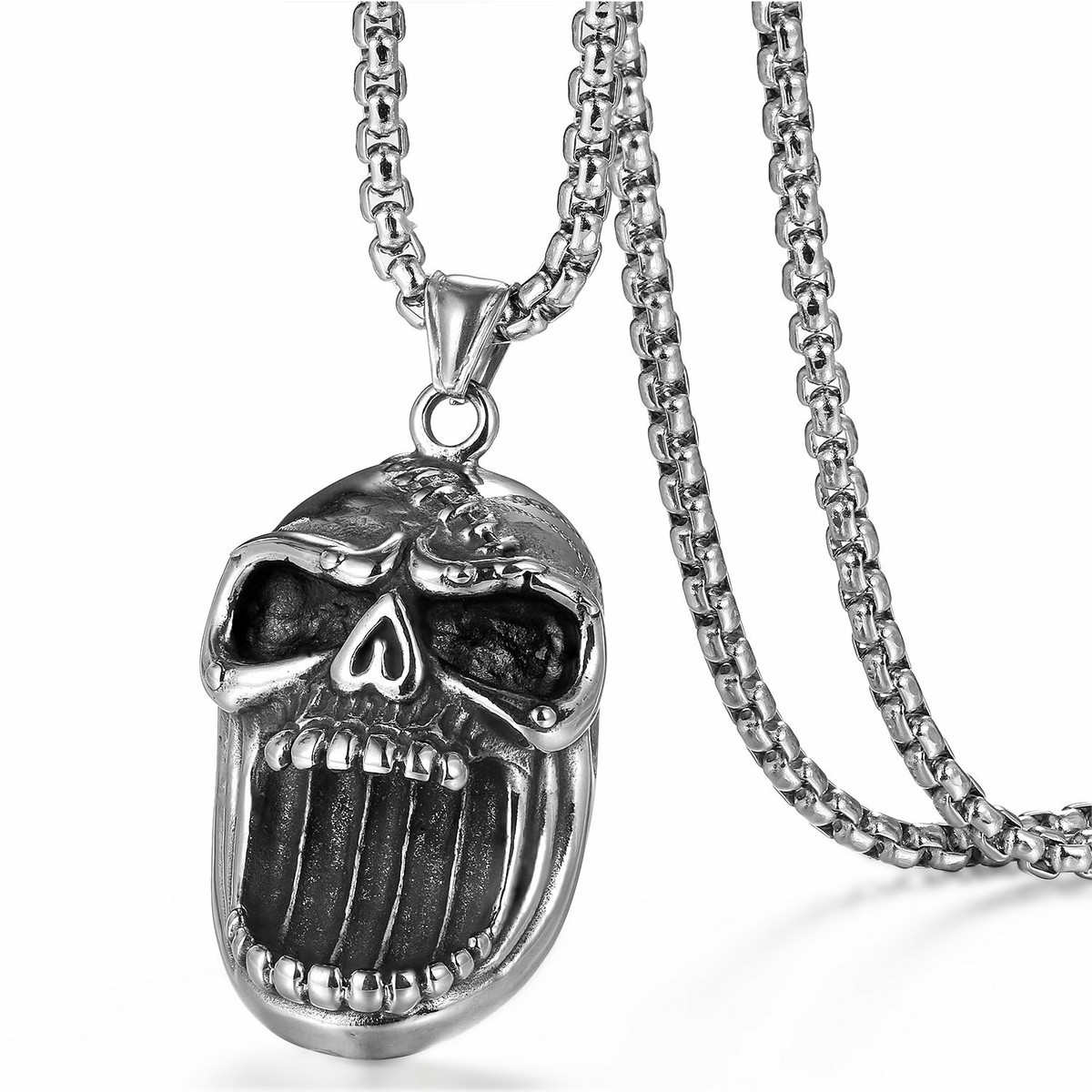 Mens Gothic Skull Pendant Necklace Boys Biker Stainless Steel