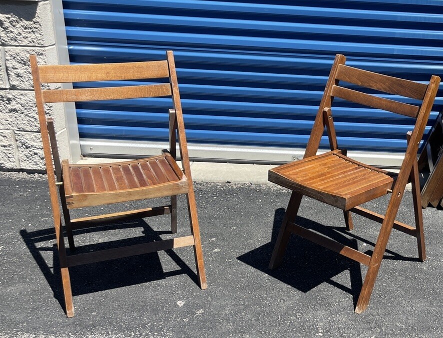 SET OF 2 Vintage Mid-Century ROMANIAN Wooden Slatted Folding