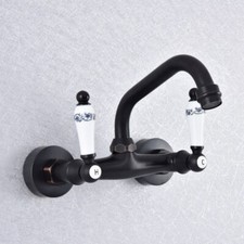 Oil Rubebd Bronze Wall Mount Bathroom Kitchen Sink Faucet Swivel Sink Mixer Tap