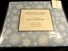 new FUN HOLIDAY Winter BLUE w/ white SNOWFLAKES~4 pc FULL  Sheet Christmas Look