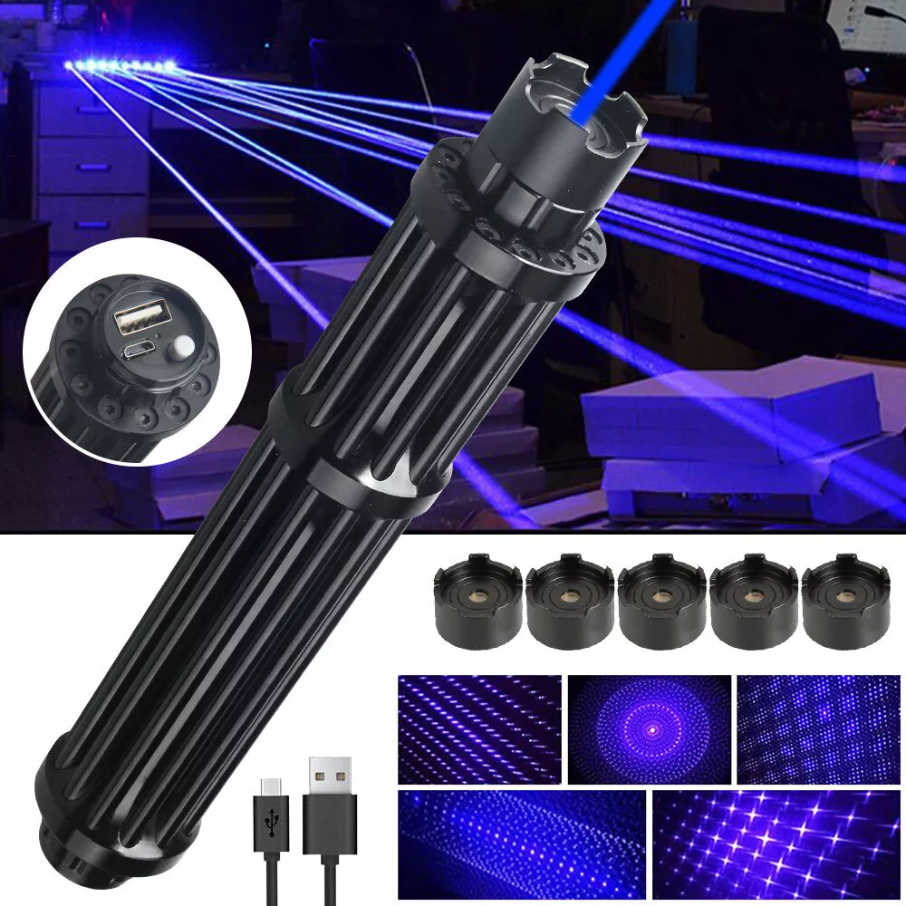 USB Rechargeable Blue Laser Pointer Pen High Power Zoom Torch