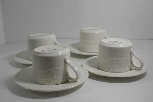 Sango Athens 8872 White Embossed Leaf Border Cups & Saucers Set of 4 - Picture 5 of 8
