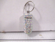 BLING Rhinestone Pill Case Holder Purse Screw Cap METAL Keychain