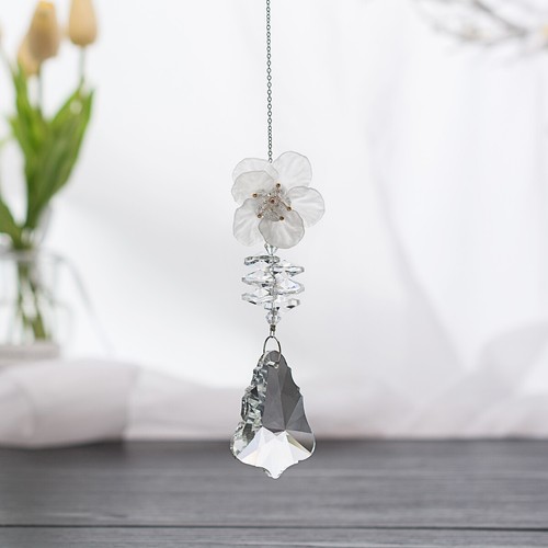 Set 3 Crystal Suncatcher White Plastic Flowers Hanging Prism Pendant Ornament - Picture 9 of 12