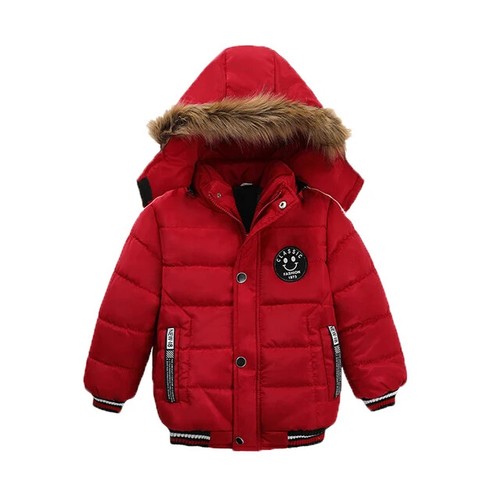 Autumn Winter Boys Jacket Color Thicken Hooded Zipper Fur Collar Kids Keep Warm - Picture 17 of 27