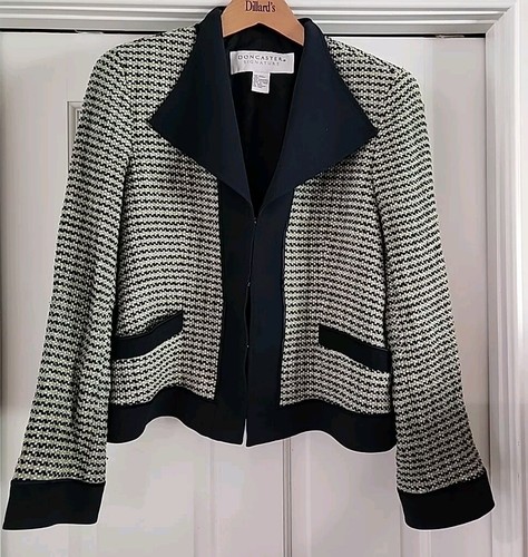 DONCASTER Size 14 Green & Blue Silk Blend Tweed Boxy Jacket Career Blazer
