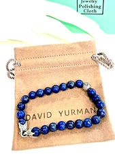 DAVID YURMAN LAPIS 8.0mm BEAD BRAC. 8.5-inch-w-D.Y.925 CLAW CLASP+BEAD-HRE-4