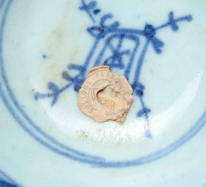 Antiguo cuenco chino de porcelana azul y blanco de exportación Foto 2 de 4