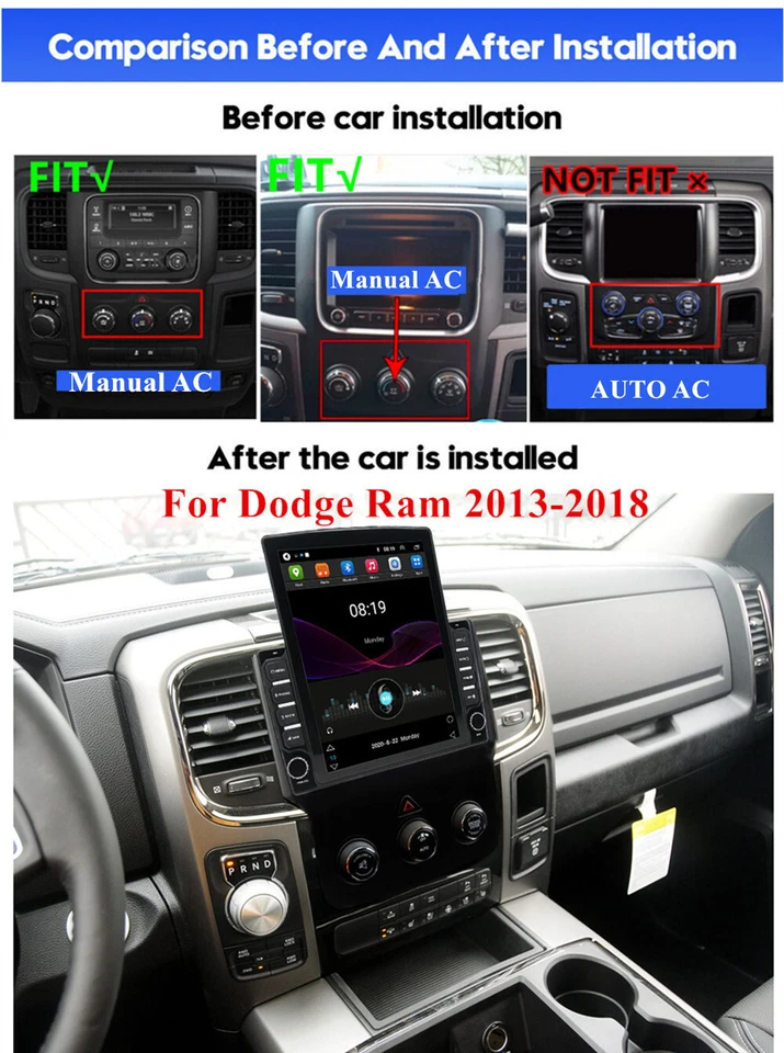 Rádio GPS manual estéreo veicular 9,7 pol. para Dodge RAM 1500 2500 3500 4500 2013-2018 - Imagem 2 de 4