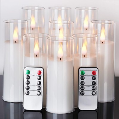 Pure White Flameless Candles Battery Operated Flickering Yellow and Blue Flame