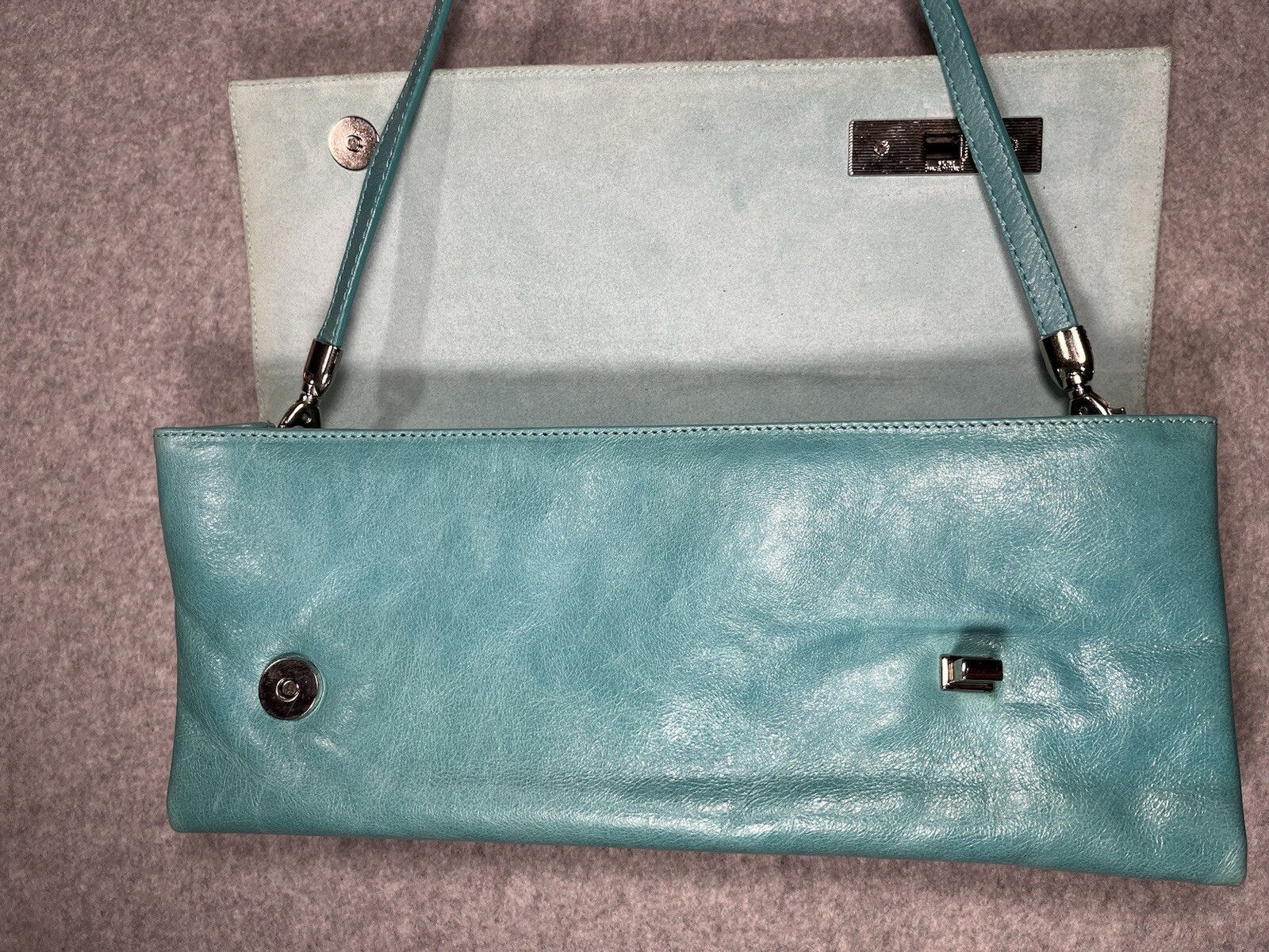 Leather Python Snakeskin purse shoulder clutch Tu… - image 9