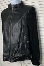 Leather Knit Black Jacket Cardigan Womans Medium Zip Front Casual Nwt Gift