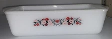 Fire King Milk Glass 1 Qt Rectangular Baking Dish with Floral Pattern