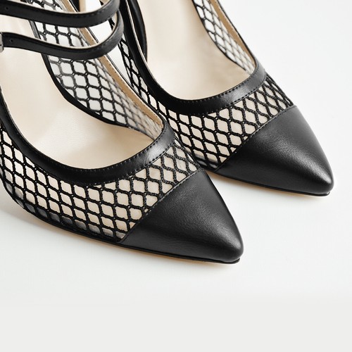 Women's High Heel Pointy Toe Sexy Hollow Out Mesh Pumps Buckle Strappy Sandals - Picture 28 of 36