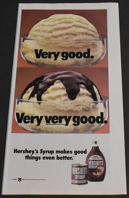1984 Print Ad Ice Cream Very Very Good Hershey's Chocolate Syrup Art Dessert